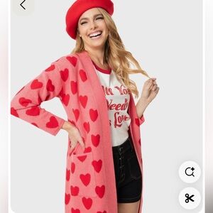 Unique Vintage Pink and Red Heart Cardigan Sweater